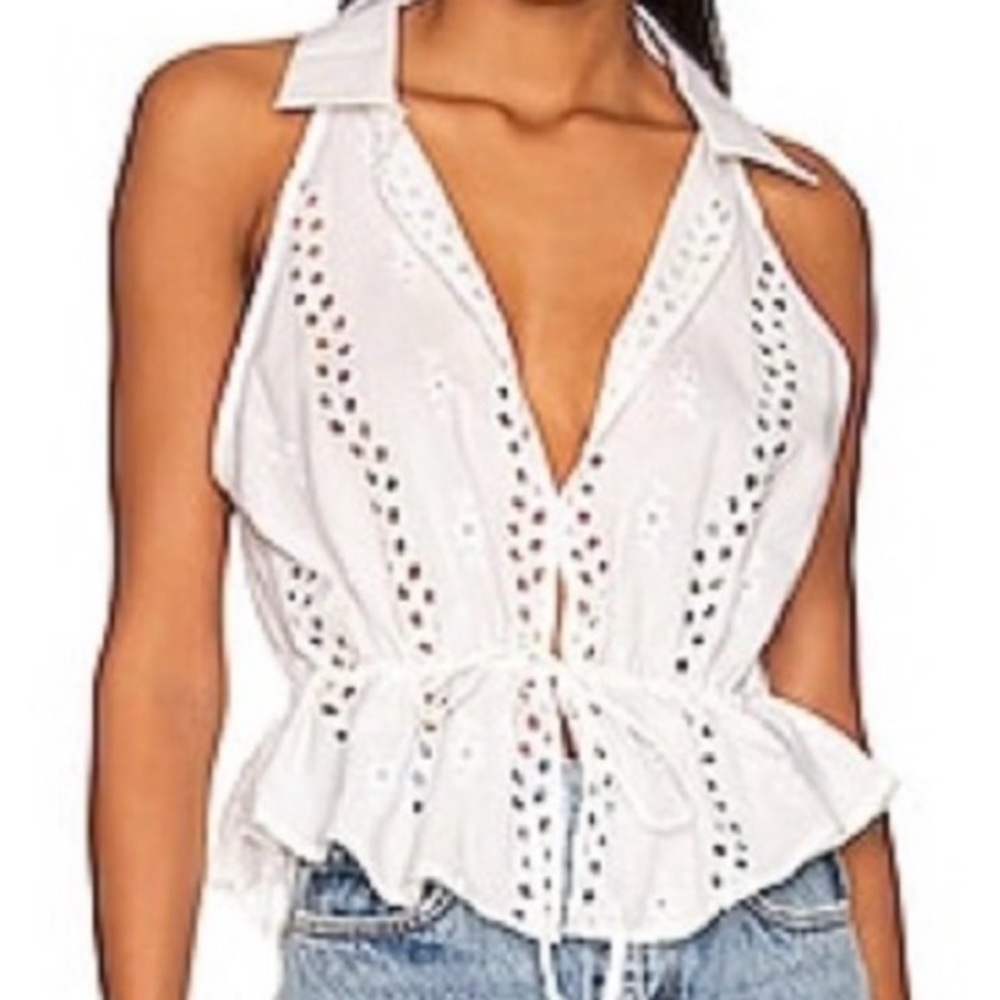 Free People White Eyelet Halter Top